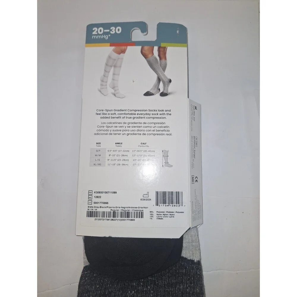 Core-Spun by Therafirm Gradient Compression Socks 20-30 mmHg Sz M Slate Blk Grey